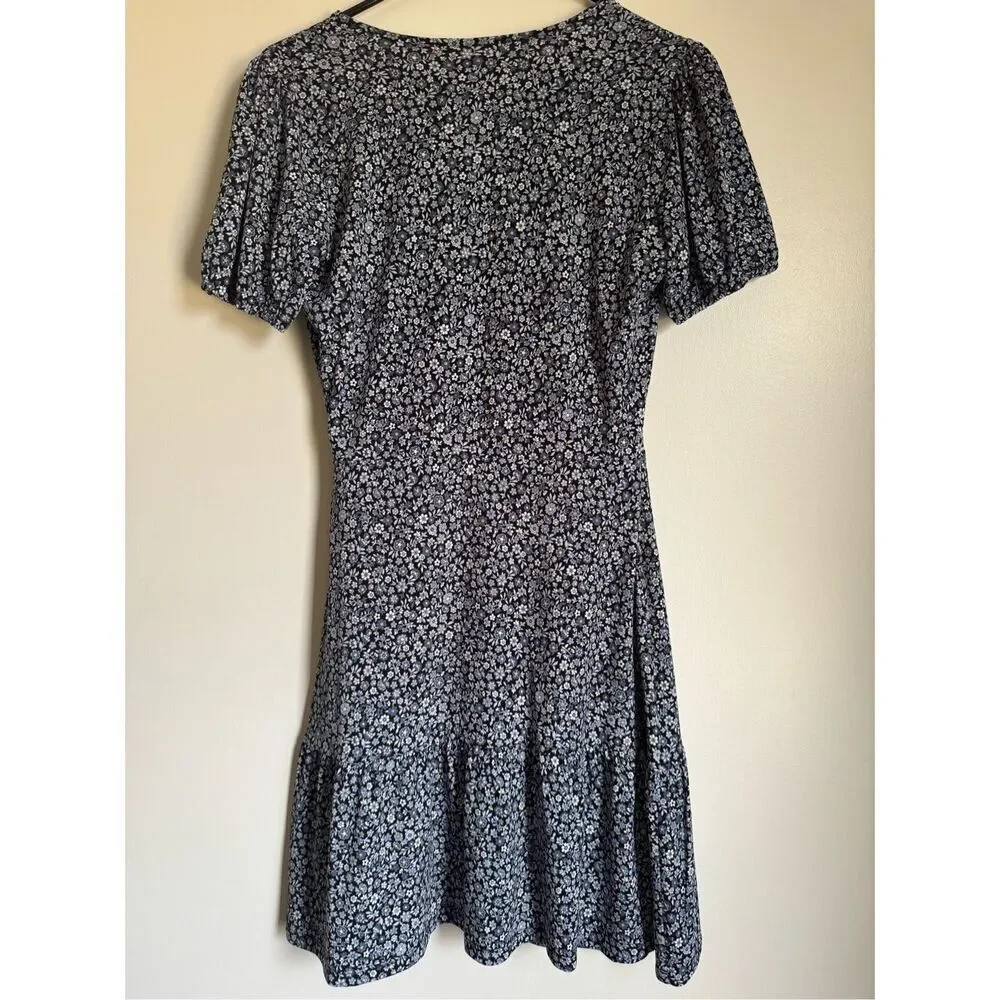 Michael Kors Womens Blue Floral Wrap Front Vneck Tiered Dress sz XS Feminine